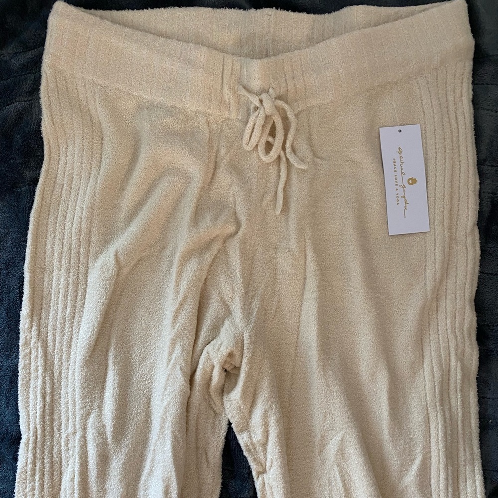 Spiritual gangster knit ribbed extra soft heavier sweat bottoms in creamwhite